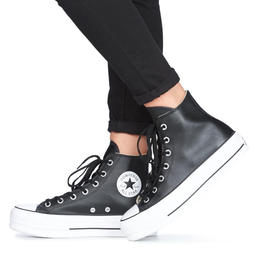 Converse High Top Leather Black and White Platform Sneakers